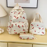 Conjunto de mochila de fresa bonita a la moda, bolso y estuche para bolígrafo de nailon acolchado con doble cremallera para mujer, elementos esenciales para ir al trabajo en el Campus, 3 uds.