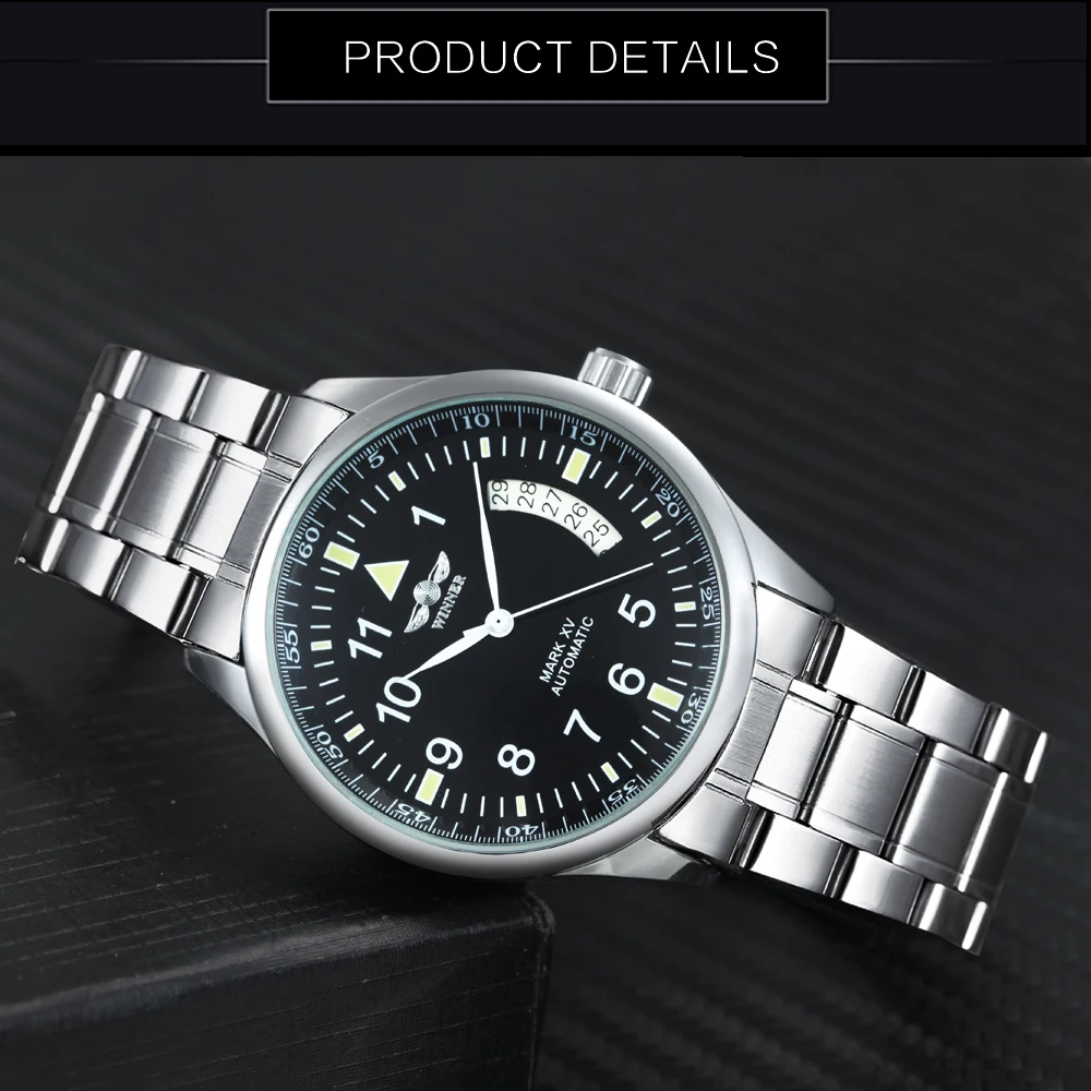 WINNER Fashion Business Mechanical Watches Calendar Stainless Steel Leather Strap Luxury Brand Classic Automatic Mens Watch New