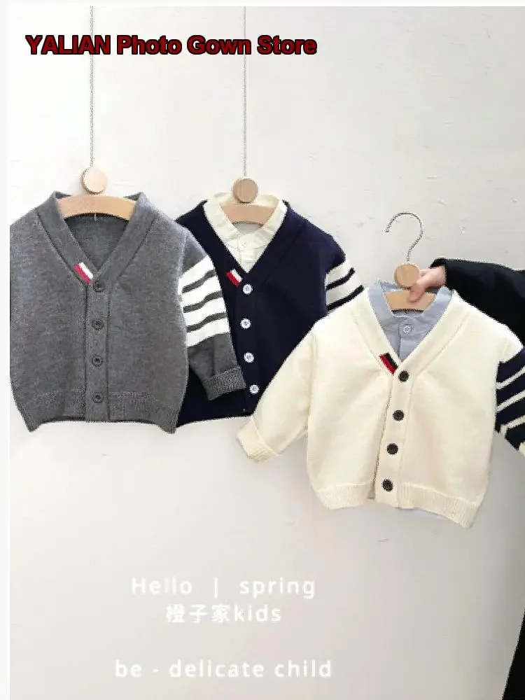 Korean Baby Boy Spring Autumn Handsome College Style Knit Infant Coat