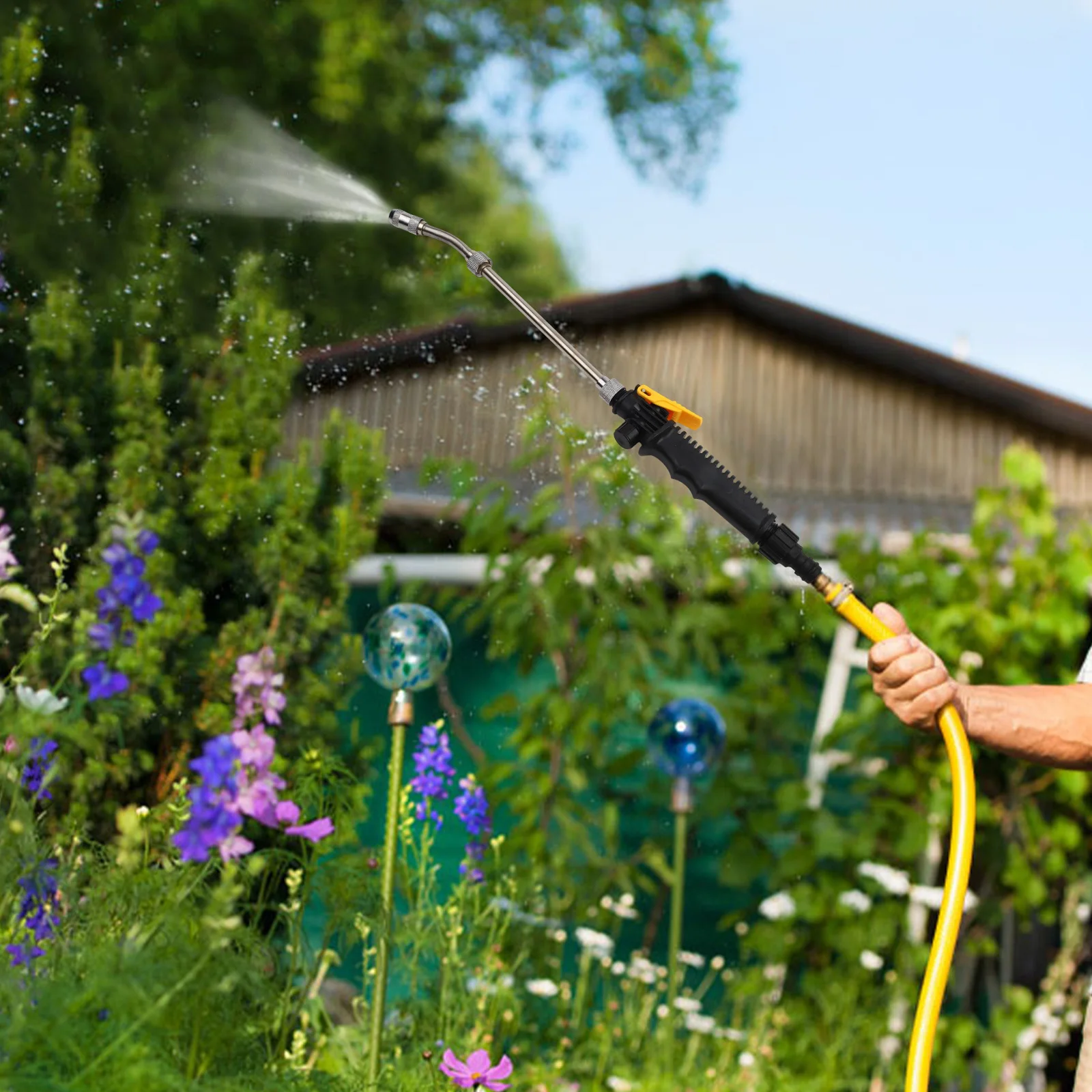 Brass Barb Adjustable Spray Wand Compatible with 3/8 and 1/4 Hose Stainless Steel Replacement Wand for Outdoor Washing