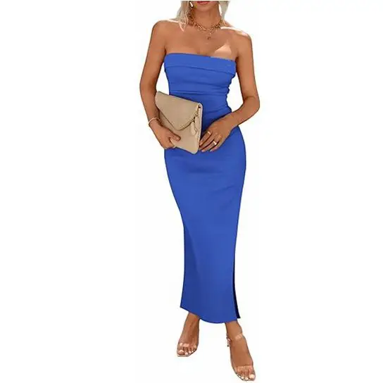 Summer Vintage Bra Casual Slim Elegant Evening Sleeveless Off Shoulder Night Split Sexy Maxi Long Dress Vestidos Sexy Women