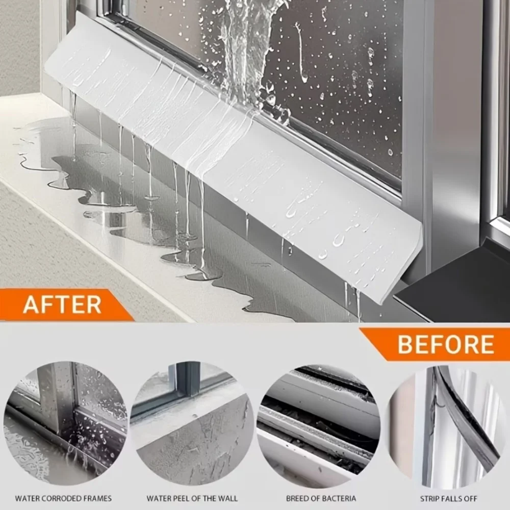 1 Stück 1m/3m x 55mm Fenster-Wasserblockierleiste Selbstklebende Balkon-Sims-Wasserabweiser Wasserdichte Winddichte Dichtungsleiste – Detail 4
