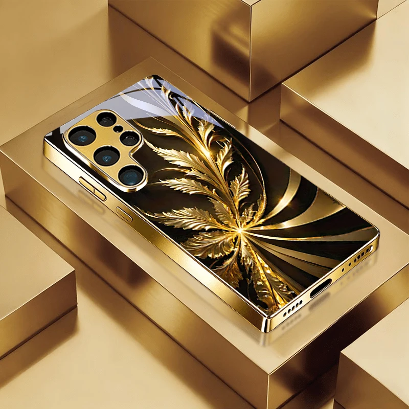 Gilded Radiant Foliage Electroplated Golden Phone Case For Samsung A22 A32 A42 A52 A72 A23 A33 A53 A73 A34 A35 A37 Back Cover