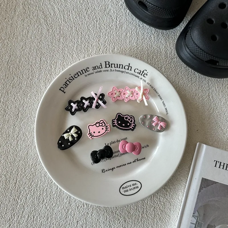 Black and Pink Retro Color Cute Hello Kitty Shoe Charms Accessories DIY Detachable Shoe Clips Elegant Women Girls Gifts image 2