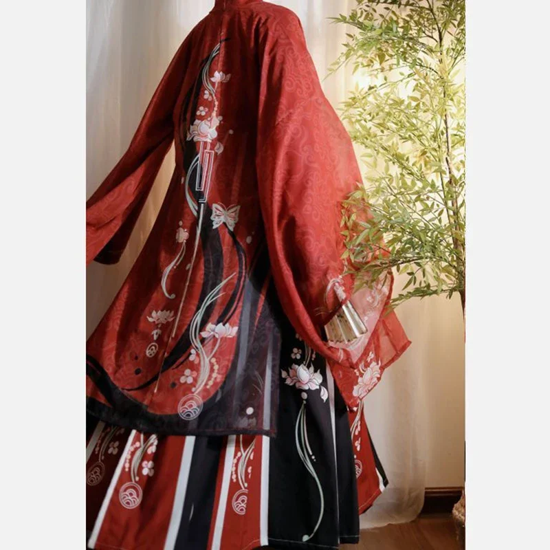 จีนแบบดั้งเดิมHanfuชุดผู้หญิงผู้ชายCarnival Cosplayเครื่องแต่งกายโบราณพิมพ์Hanfu Black & Redชุดสําหรับคู่PlusขนาดXL