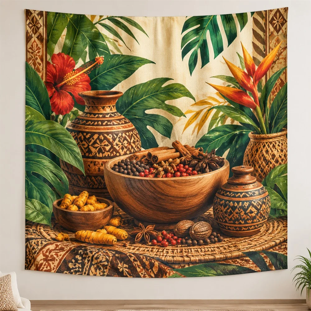 VIKAMA Spice Bowl Still Life Center Panel Tapestry Wall Hanging, Tropical Wall Decor Tapestries for Bedroom Living Room Study