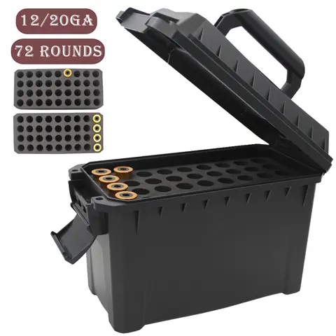 Caja de cartuchos tácticas de 72 cartuchos, caja de munición de plástico de calibre 12, soporte de carcasa de bala de caza, caja de munición de cartuchos de escopeta, caja de almacenamiento