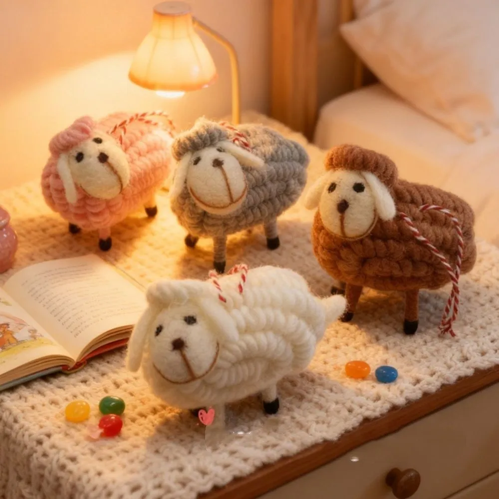 Creative Handmade Crochet Sheep Ornament Scarf Hat Cute Little Lamb Hanging Pendant Plush Curly Fur Curly Wool Sheep Pendant
