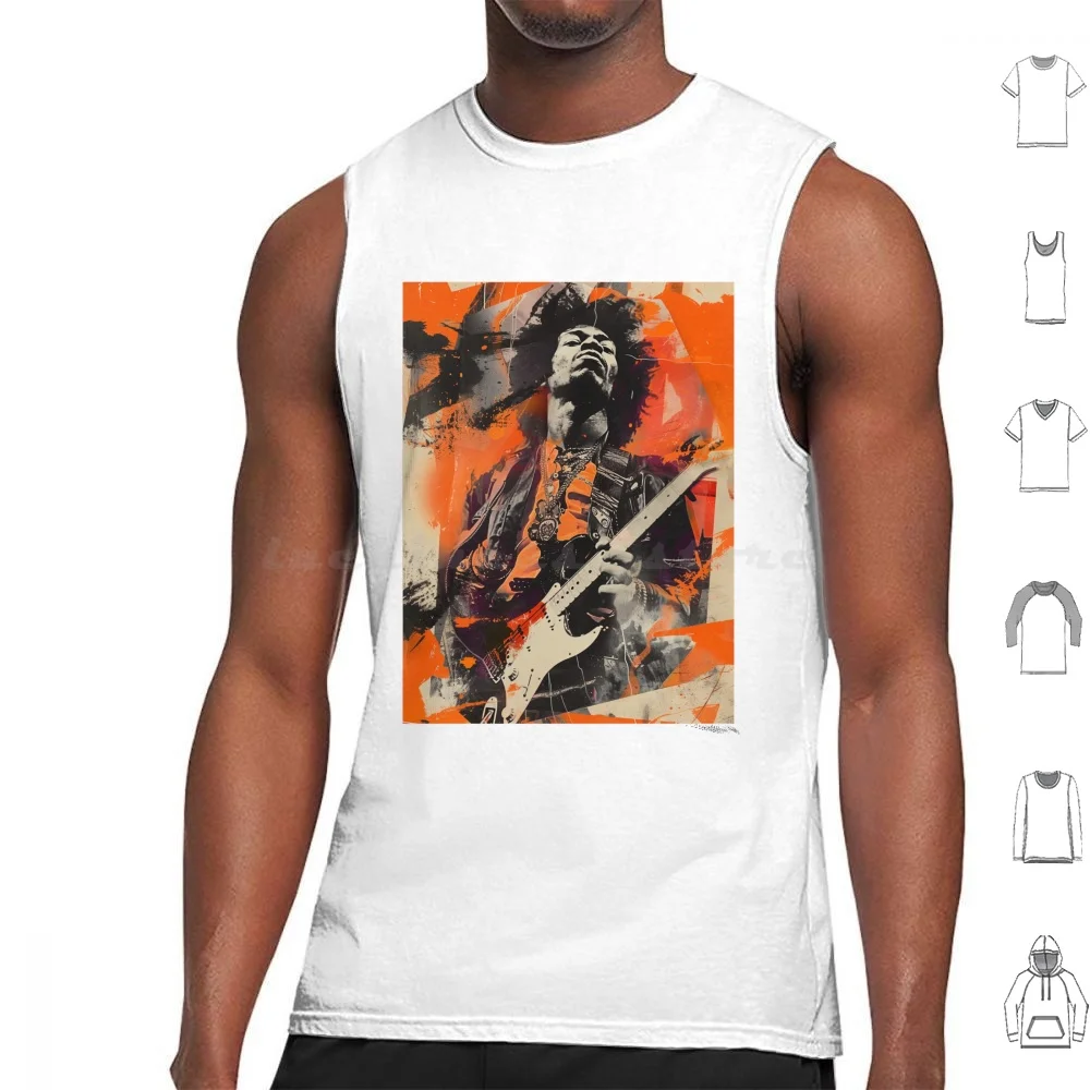 Jimi Tank Tops Vest Sleeveless Music Electric Guitar Iconic Musician Vibrant Colors Abstract Art Expressionism Retro
