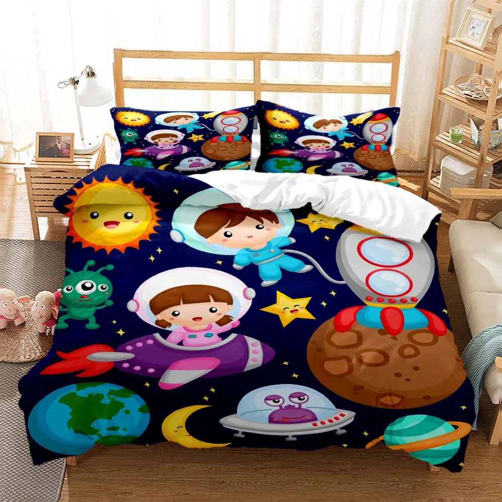 Cartoon Astronaut Digital Print Polyester Bedding Sets Child Kids Covers Boys Bed Linen Set For Teens Bedding Set