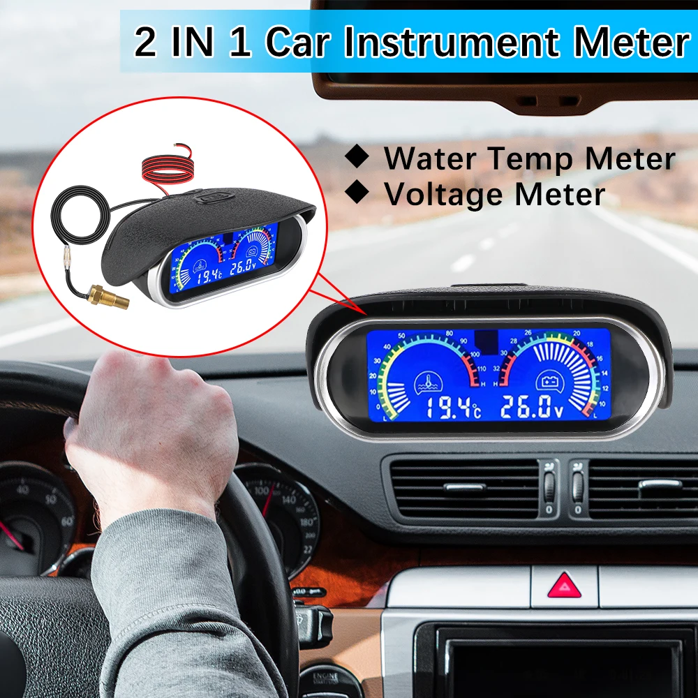 Digital Autp Instrumentation 2 In 1 9V-36V Car Voltage Meter ​10mm M10 Temperature Sensor Water Temp Meter Universal