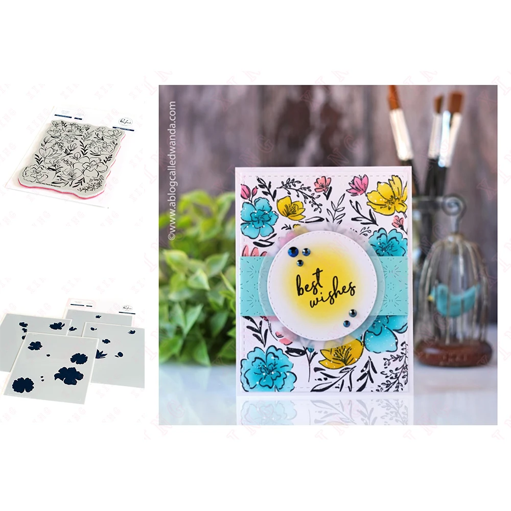 

New Silicone Stamps Dies Scrapbook Decoration Embossing Mold Diy Craft Reusable Template Inky Floral Background Layering Stencil