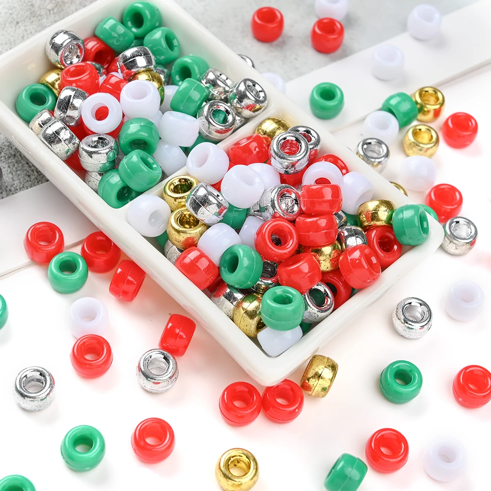 100/200/500 Stück 6x9mm Weihnachts-Acryl-Ponyperlen, gemischte lose Abstandsperlen für DIY-Bastelarbeiten und Schmuckherstellung. – Detail 4