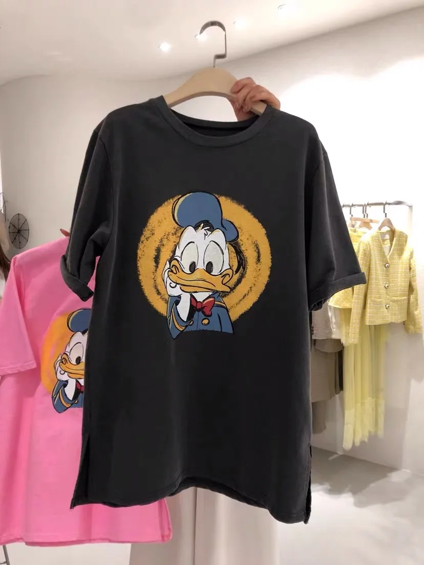 2023 Lente Zomer Koreaanse Stijl Losse Katoenen Cartoon Print Korte Mouwen T-shirt Voor Vrouwen Casual Veelzijdige Tee Top trui