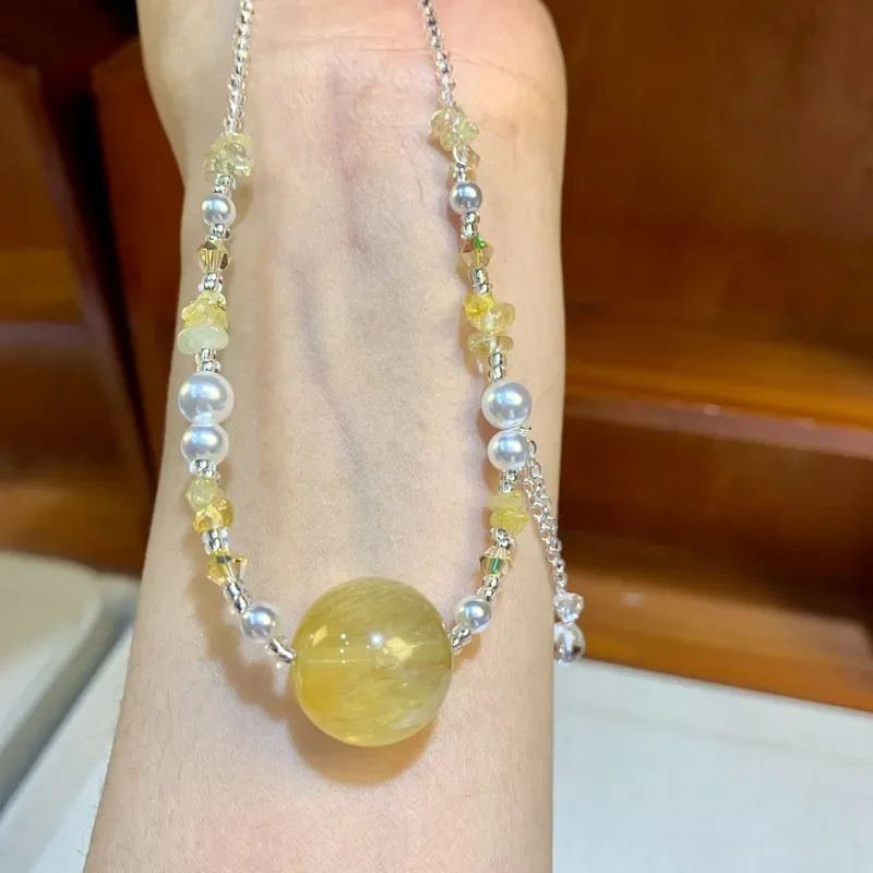 Yellow fluorite necklace irregular dopamine summer temperament neck chain niche girlfriend cat eye yellow fluorite collarbone