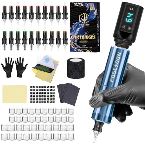 Imagen 2 del producto Kit de tatuaje POSEIDON V5, Kit de pluma de tatuaje de alta calidad para maquillaje permanente, máquina de tatuaje, fuente de alimentación inalámbrica para tatuaje, Kit de tatuaje
