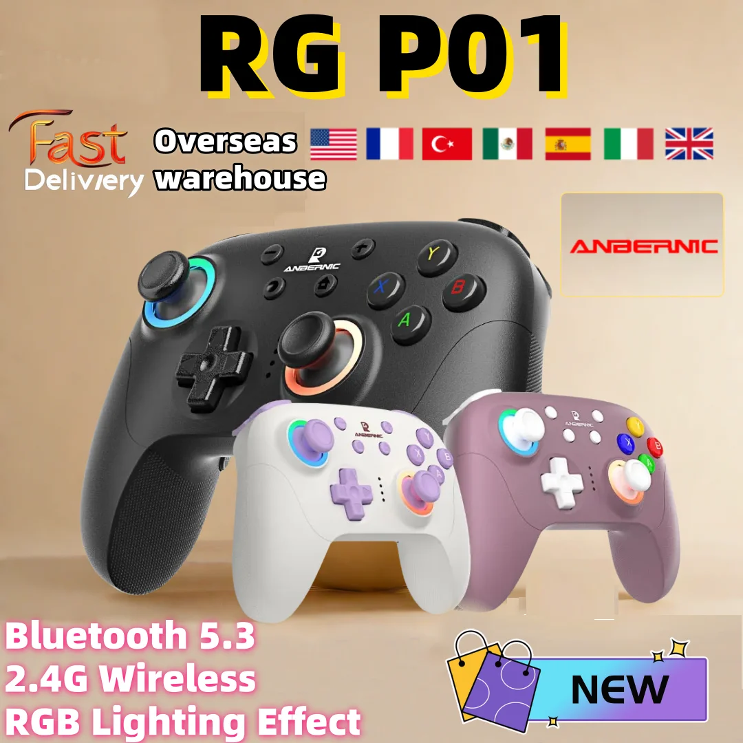 ANBERNIC RG P01 New RGP01 Gamepad Wired Wireless Bluetooth 5.3/Wired/2.4G Compatible With Switch/PC/Steam/IOS/Android RGB Effect