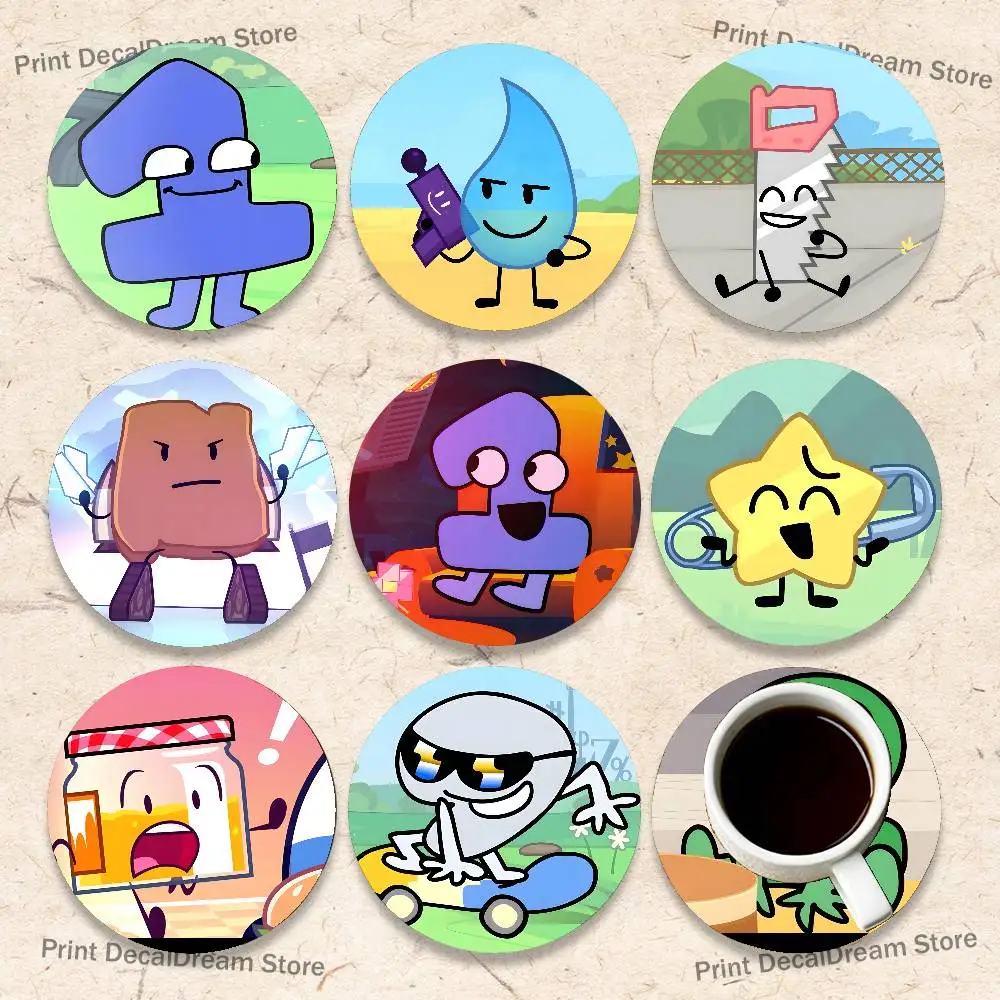 

Bfdi Battle For D-Dream Island 2D Pattern round Wooden Coaster Decorative Coffee Cup for Use in Coffee Shops Bars Wine Beer