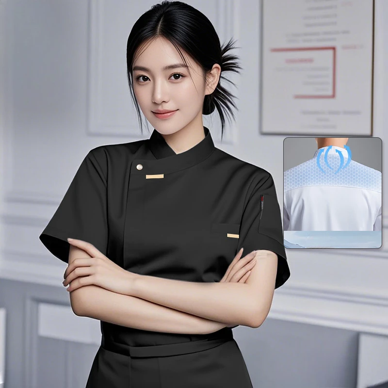 Elegant Chef Jacket Women Short Sleeve Kitchen Clothing Women's Summer Cook Uniform Shirt Breathable
