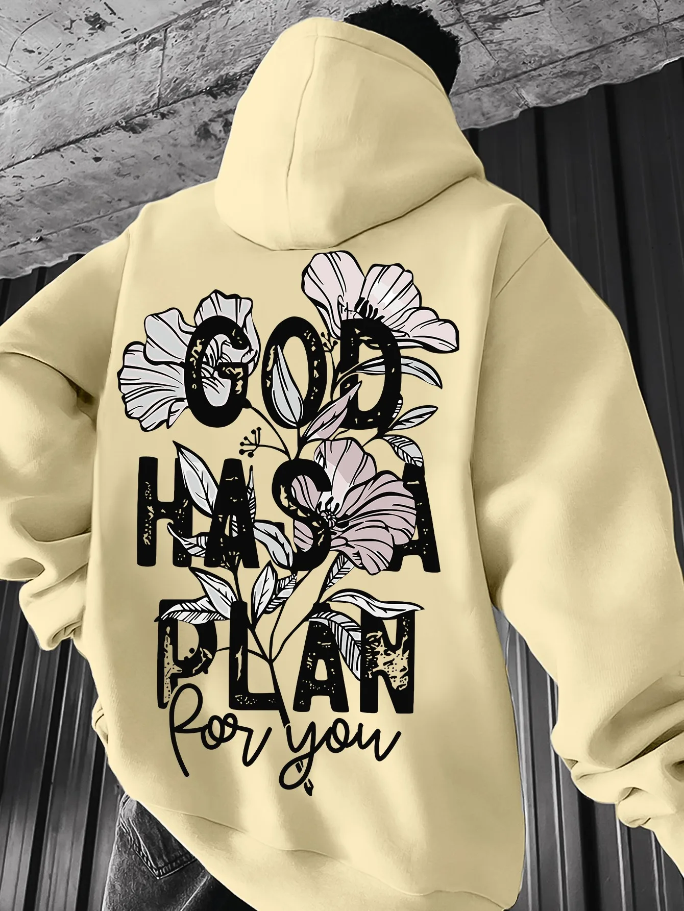Herren-Hoodie „Gott hat einen Plan für dich“ Blumendruck Kapuzenpullover Lässiger Langarm Loser Pullover Hoodie Streetwear – Detail 8