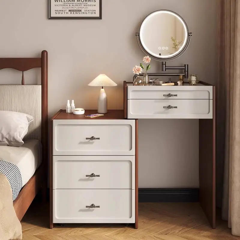 خزانة صغيرة مطلية على الصدر، طاولة بجانب السرير، غرفة نوم فاخرة، شقة صغيرة، طاولة مكياج من الخشب الصلب، طاولة مكياج