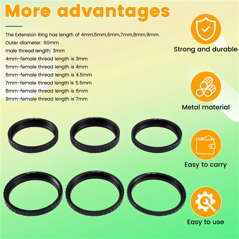 

AEF5-M54x0.75 Metal Length Extension Tube Kits 4/5/6/7/8/9Mm For Astronomical Telescope Photography Extending T Ring
