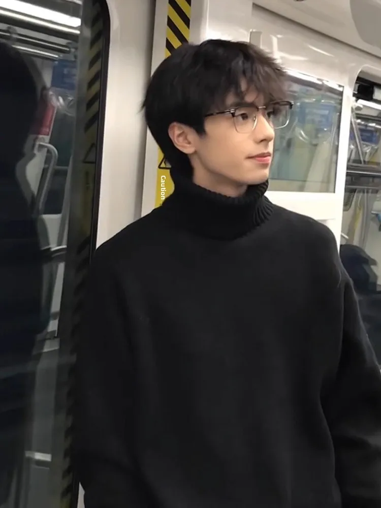 

Men's High Collar Fce Lined Thiened Sweater Bla Comfortable Casual Inner Wear Knitted irt for Autumn Winter