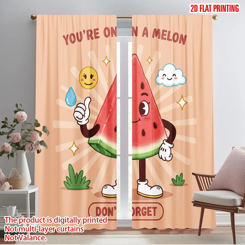 

2pcs 2D flat printing Scene Curtains Watermelon Fruit Smile Cloud Polyester Without Electricity Festive Holiday for Holiday