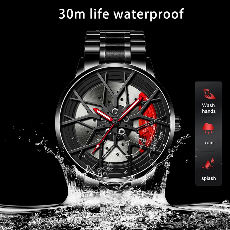 BORUSE-Reloj de acero inoxidable para hombre, cronógrafo de pulsera de cuarzo, resistente al agua, con ruedas de coche, de lujo, a la moda