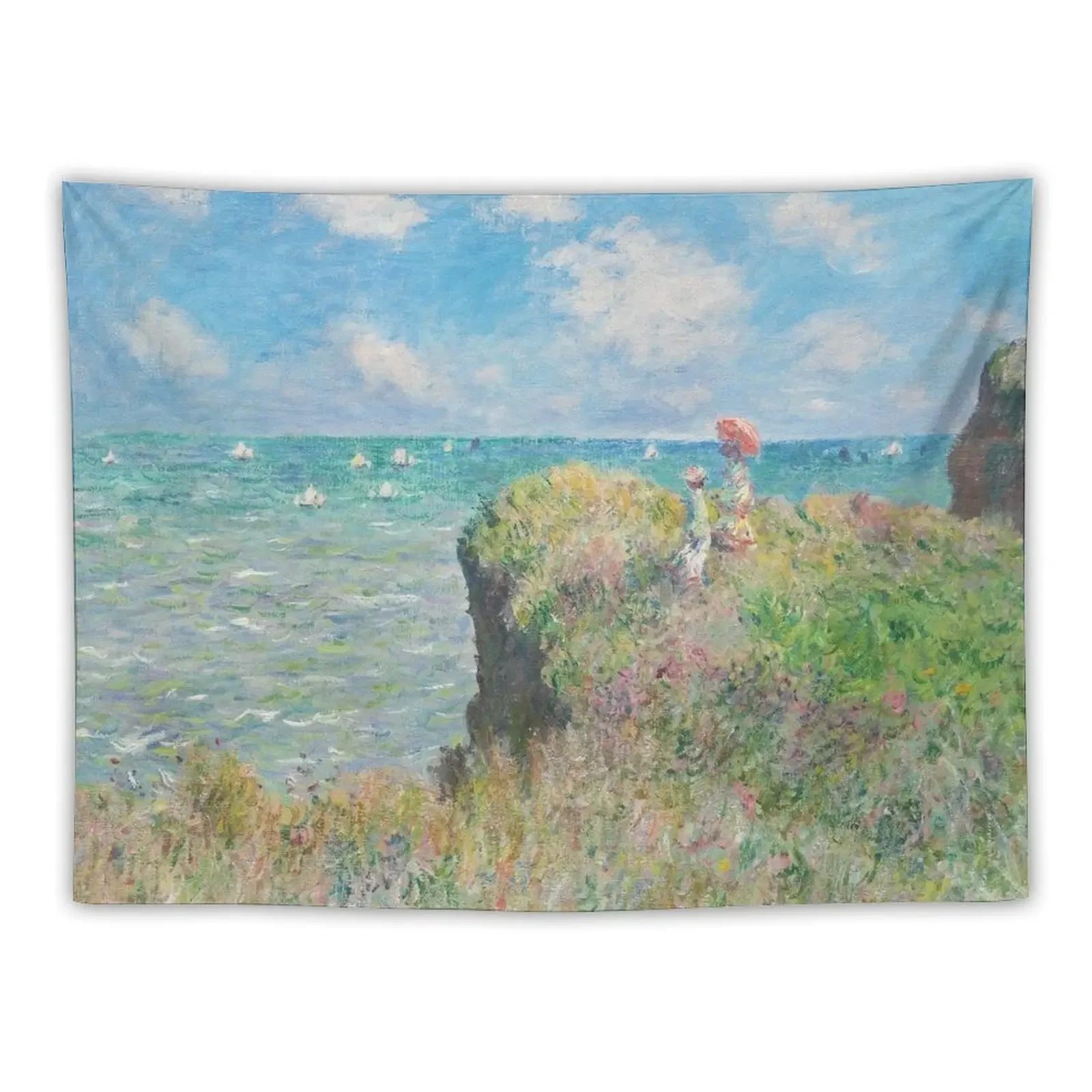 Claude Monet - The Cliff Walk at Pourville (Promenade sur la falaise à Pourville) (1882) Tapestry Aesthetic Decoration Tapestry