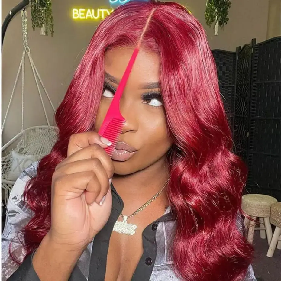 Burgundy 99J 5x5 Glueless Wig Body Wave 13x6 Lace Frontal Human Hair Wig For Women Brazilian Lace Closure Red Colored Remy Wig