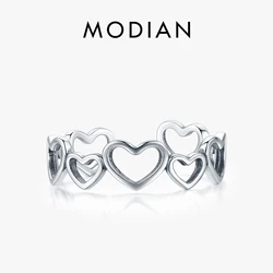 Modian Authentic 925 Sterling Silver Irregular Heart To Heart Ajustable Finger Rings Fashion Simple Fine Jewelry For Women Gift
