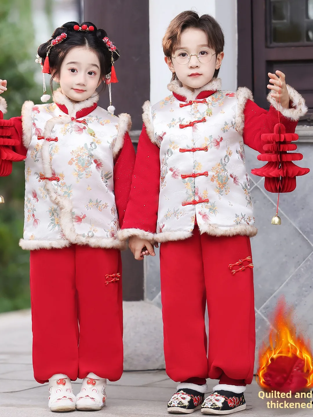 

Зимний комплект Thiened Fce Hanfu для девочек, праздничный новогодний наряд, традиционный китайский костюм Тан для маленьких девочек, этническая мода