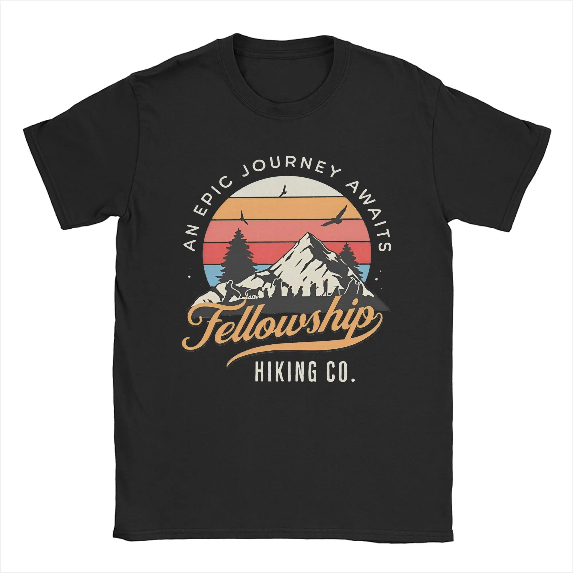 L-Lords Of The R-Rings Fellowship Hiking T-Shirt Men Fantasy Funny 100% Cotton Tees Crew Neck Short Sleeve T Shirts Original