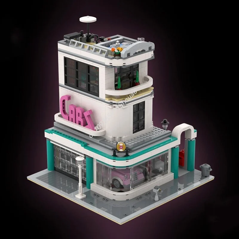 

2019 шт. MOC Car Dealership Downtown Diner модульная модель строительных блоков креативная идея игрушки Рождественский подарок образовательный кирпич для детей