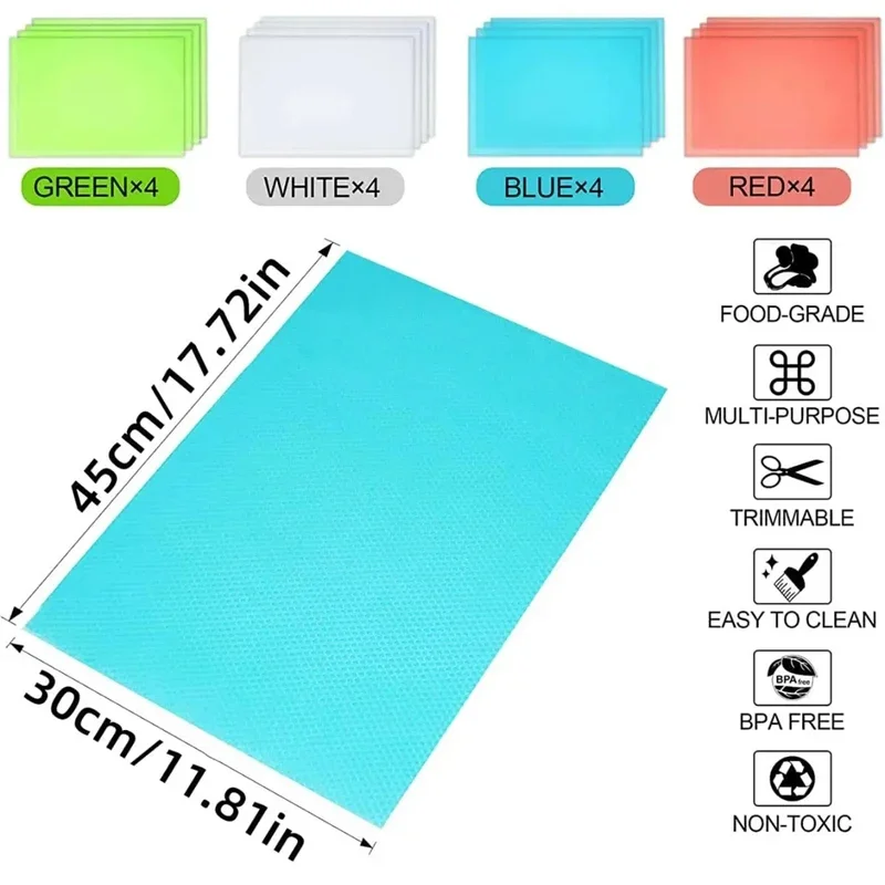 Washable Mildew Proof EVA Fridge Liners 4PCS,Waterproof Anti-Grease Heat Insulating Drawer Cabinet Mats for Kitchen Refrigerator