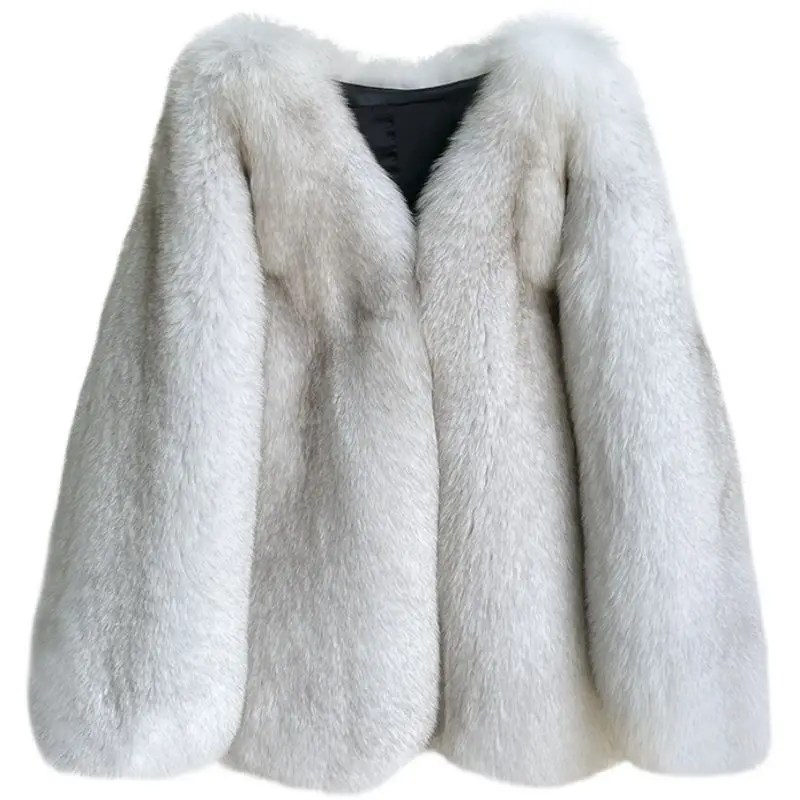 Faux Fox Fur Jacket Women's Short Overcoat Fashion Loose Mid-Length Thicke Warm Parker coat 2023 New Winter Mao Mao Fur Coat