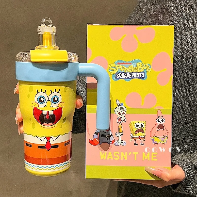 

Cartoon SpongeBob SquarePants Stainless Steel Straw Double Drinking Cup Ice King Cup Kawaii Outdoor Large Capacity Insulated Cup