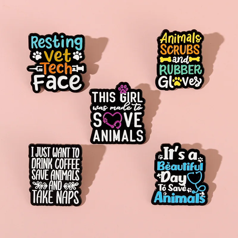 Let's Save Animals Enamel Pins Custom Quotes Slogan Brooches Volunteer Lapel Badges Dog Cat Paws Jewelry Gift for Kids Friends