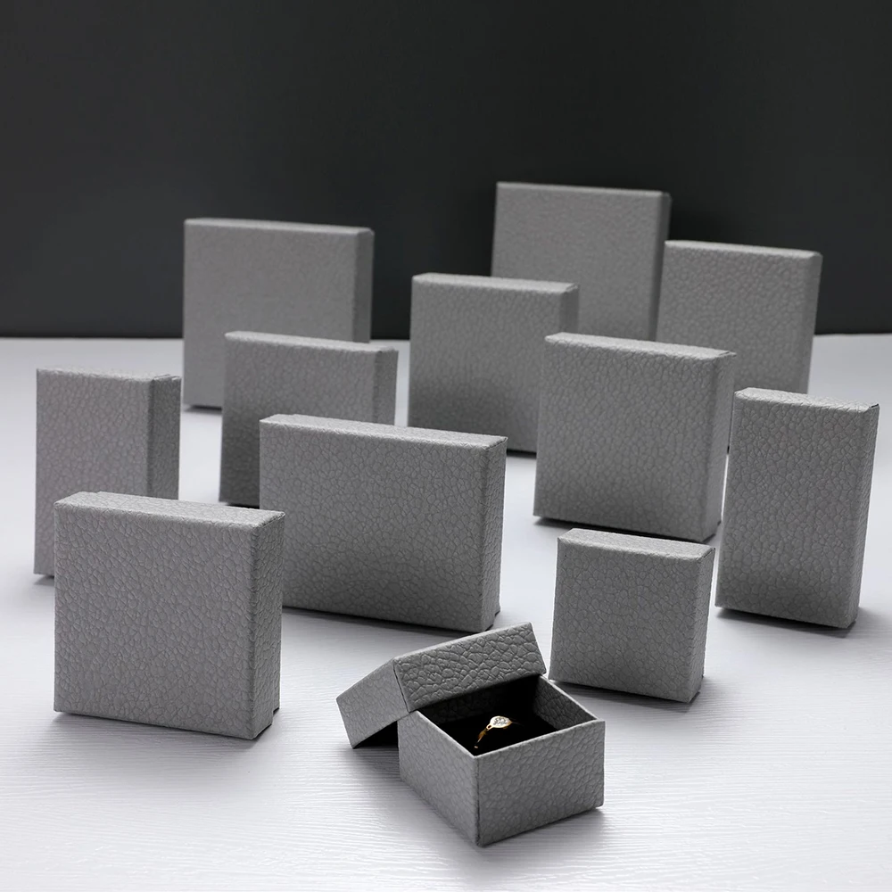 24pcs Grey Jewelry Box Handmade Gift Paper Packaging Box Jewelry Store Necklace Ring Earring Bracelet Pendant Display Supplies