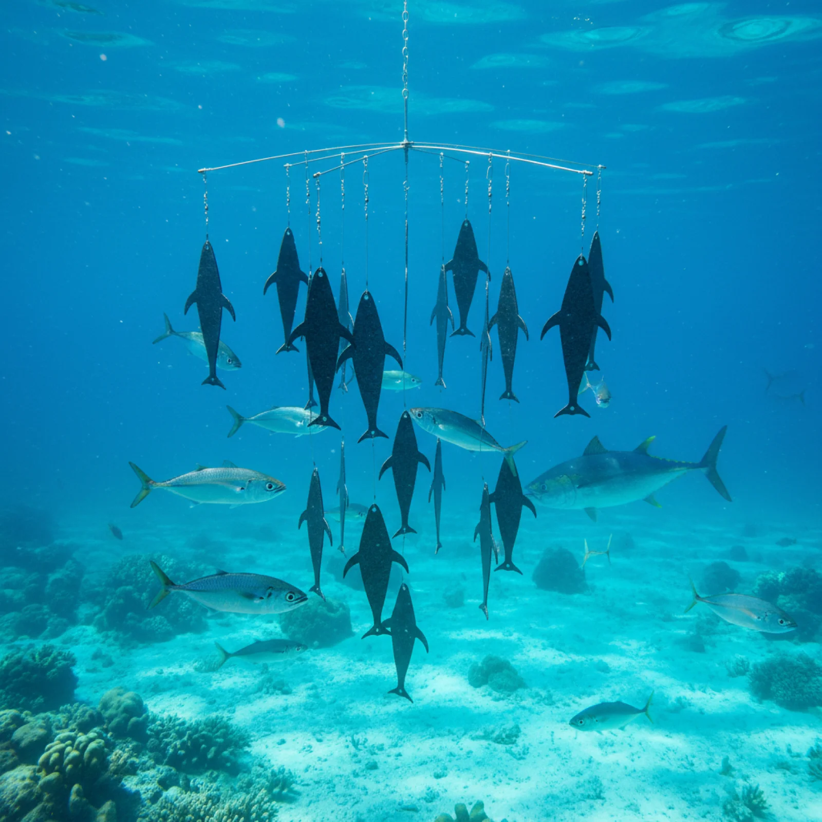 

Lifelike Rubber Fish Dredge Teaser Rack Portable Fish Attractor Saltwater Fishing Implement Equipment for Sailfish Tuna Trolling
