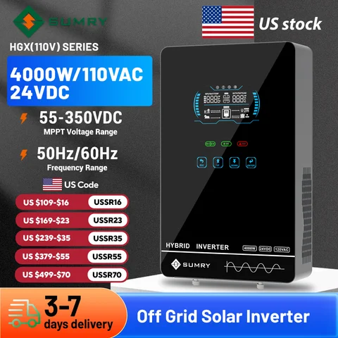 Sumry 4kw 120v fora da rede inversor solar 24v 140a 5600w carregador mppt onda senoidal pura inversor doméstico 6.25 Polegada display lcd