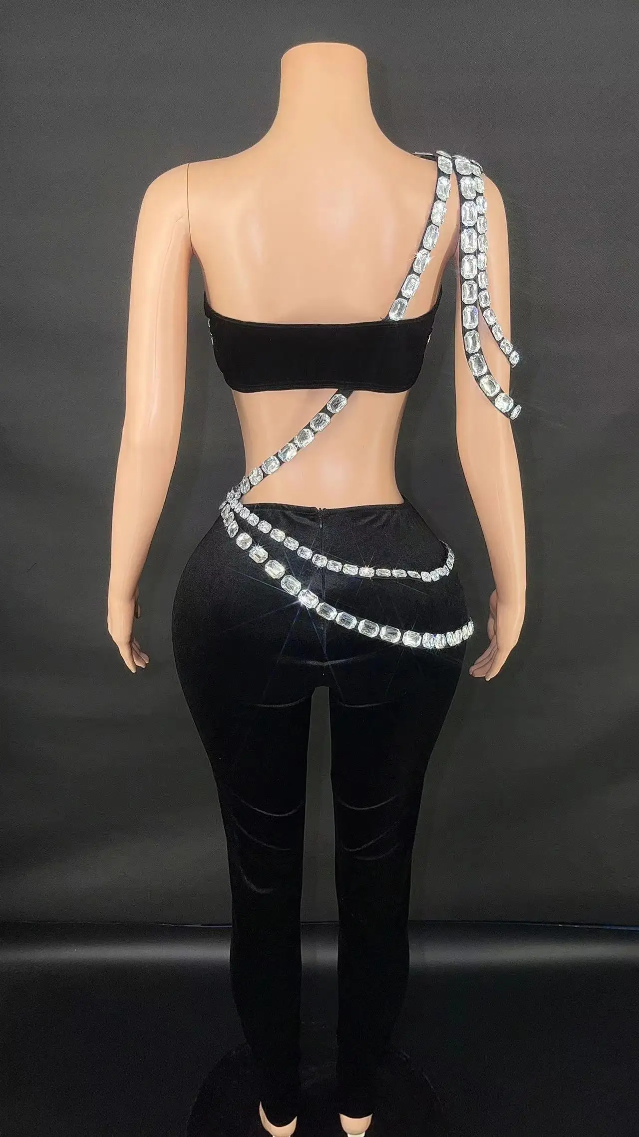 ZD بلوزة أنيقة وعصرية ومثيرة بدون أكمام مزينة بالألماس + بدلة تنورة طويلة مخملية ضيقة متعددة الألوان عالية الجودة