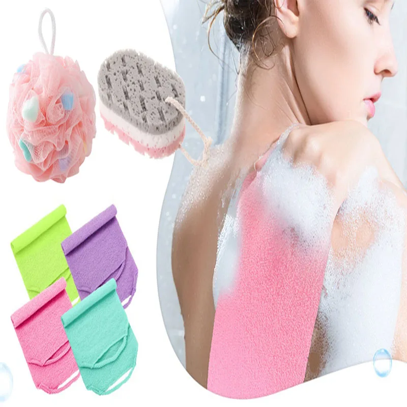 

3pcs Bathing Tool Set Exfoliating Bath Towel Body Scrub Massage Shower Sponge Stretchable Back Full Body Scrub Bathroom Supplies