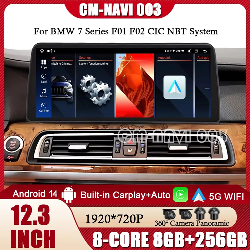 For BMW 7 series F01 F02 CIC NBT System Car Player GPS Navigation 4G Lte Wireless Carplay 12.3 inch 1920*720P 8core carplay WIFI