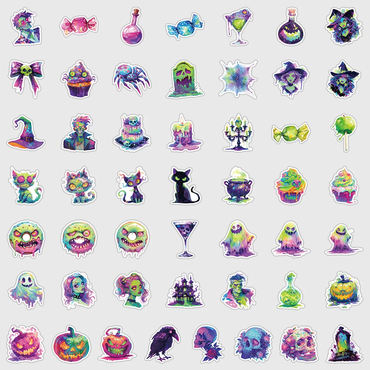 10/30/50Pcs Néon Halloween Graffiti Autocollants Créatifs Autocollants Décoratifs BRICOLAGE Guitare Tasse D'eau Planche À Roulettes Autocollants Étanches