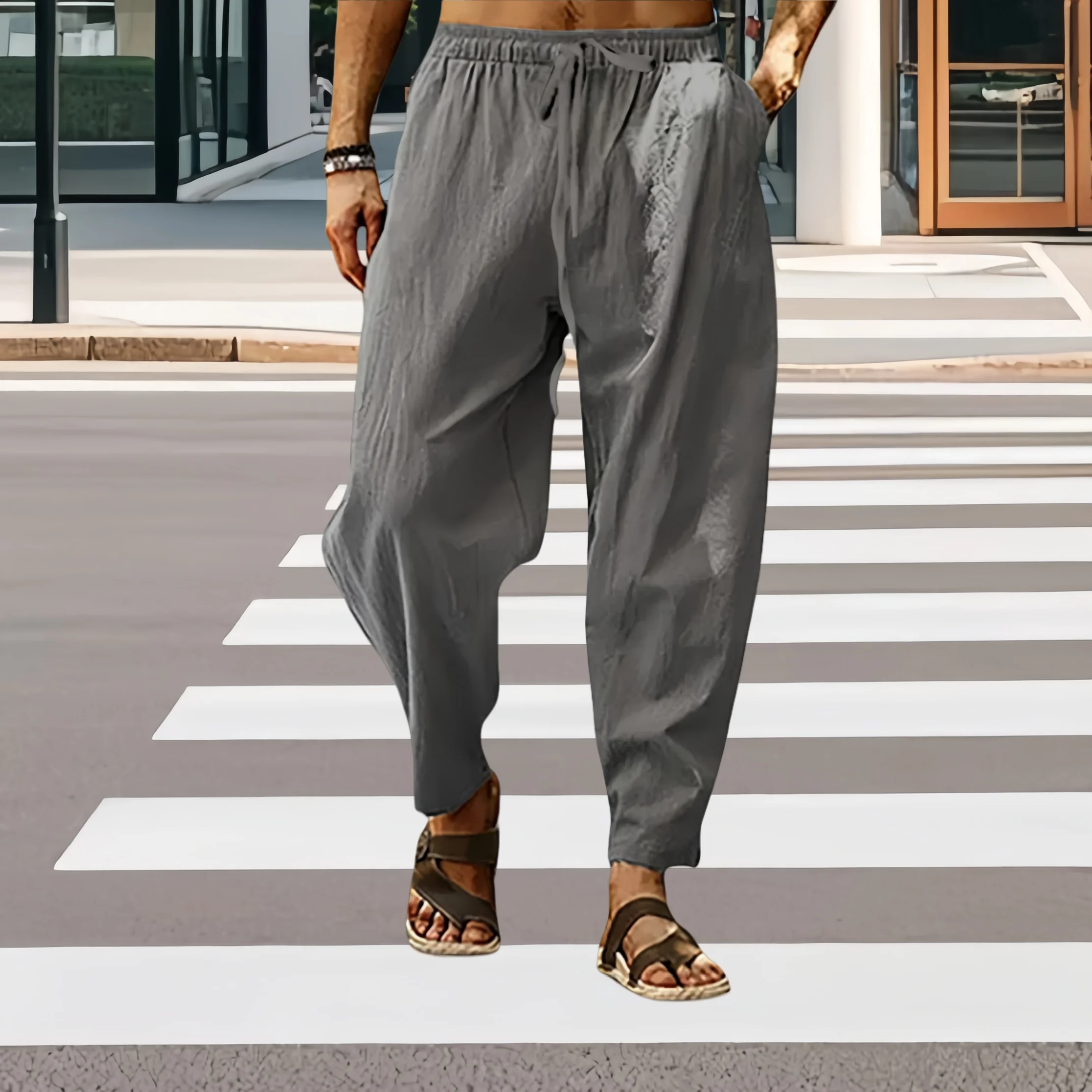 

New Trendy Men Harem Pants Loose Oversized Style Cotton and Linen High Quality Jogger Sweatpants Casual Male Trousers S-5XL