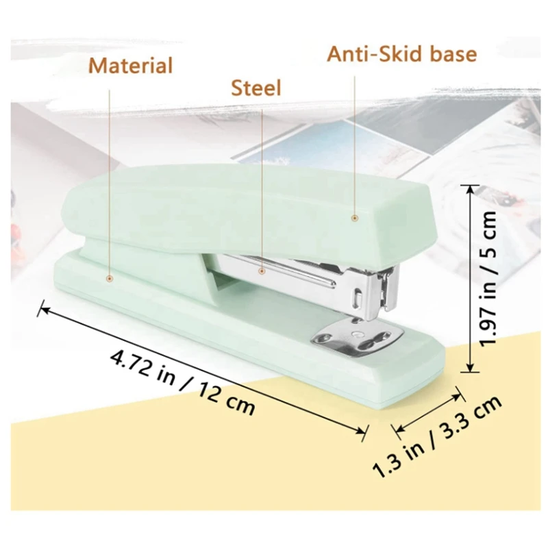 Цельный офисный степлер, настольный степлер, зеленый, школьные и университетские канцелярские товары, портативный прочный степлер