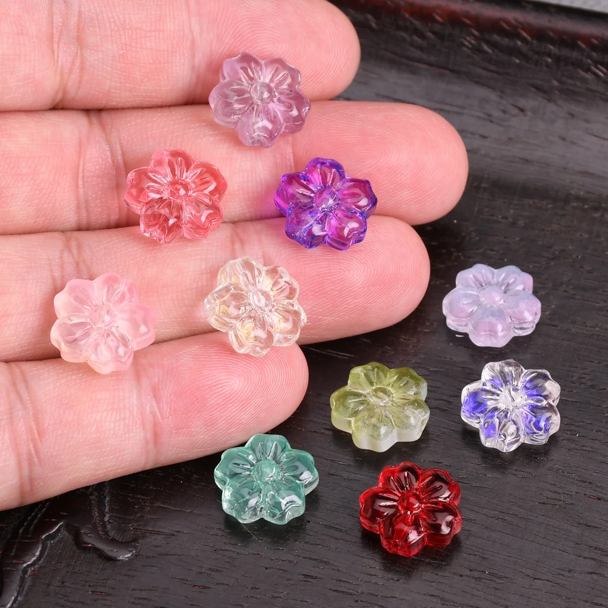 10pcs Flower Shape 14mm Handmade Embossment Lampwork Glass Loose Beads For Jewelry Making DIY Bracelet Crafts Findings