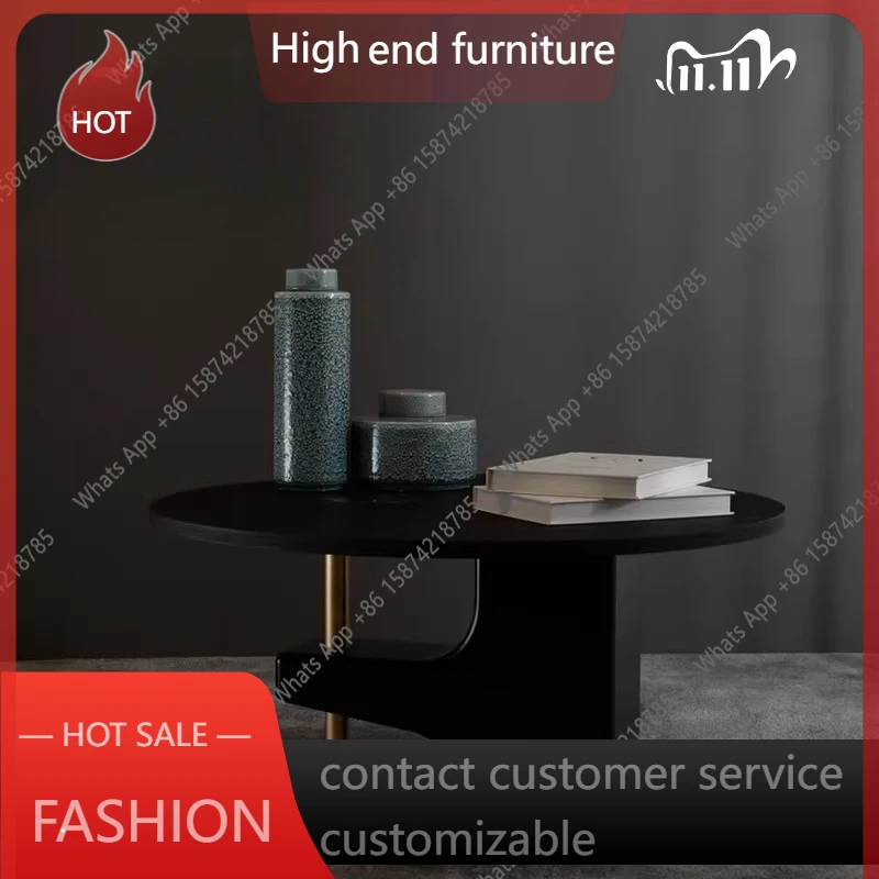 RP Italian-style quiet wind home improvement furniture/household round wood grain coffee table stainless steel edge table